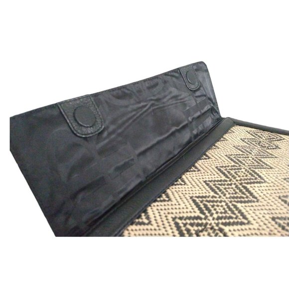 Banana Republic Grass Weave Black Leather Trim Clutch Wallet Envelope Purse 12" - Picture 9 of 12